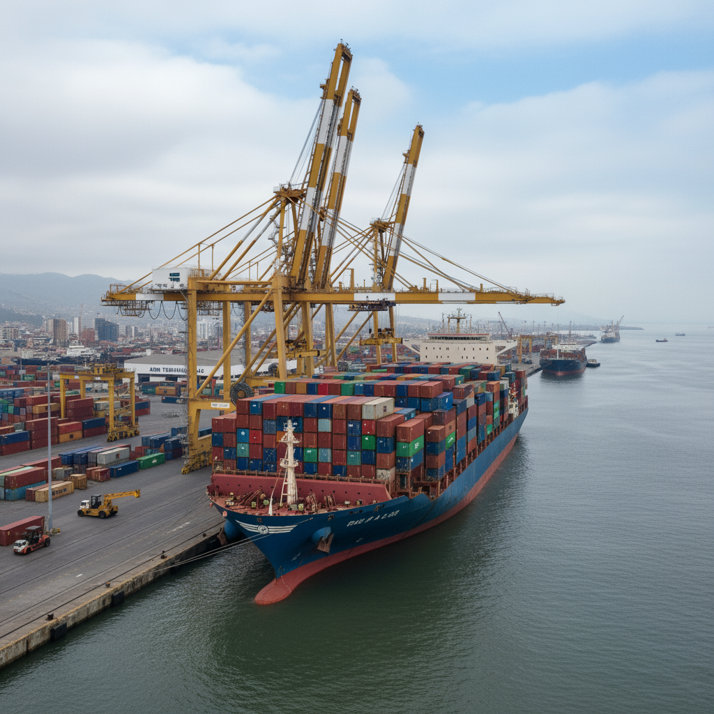 Imagen de un barco carguero en un puerto